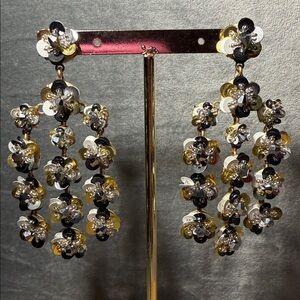 NWT! J.Crew Sequin Chandelier Earrings | Black Gold Silver Statement Dangles